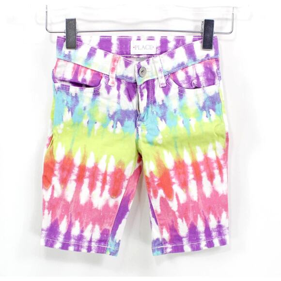 THE CHILDRENS PLACE Tie Dye Water Color Denim Girls Shorts Size 5 - Picture 2 of 9